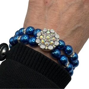 Blue Pearls Snap Jewelry Bracelet & Iridescent Victorian 18mm Snap Button!